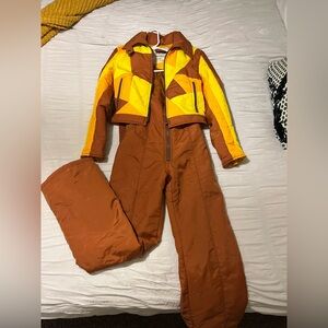 Vintage Topher Yellow and Brown Ski Jacket and Bibs